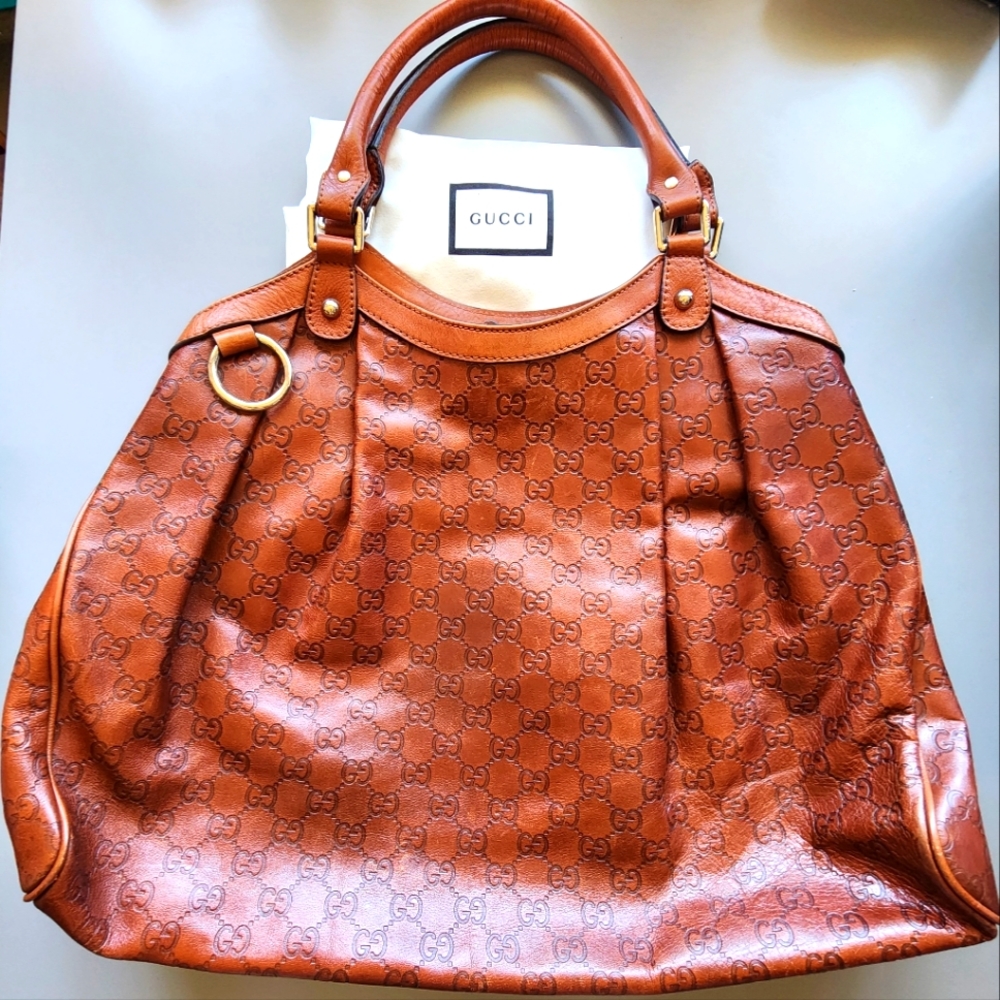 Authentic Vintage Gucci Guccissima Sukey Leather Tote XL Hobo Shoulder Handbag